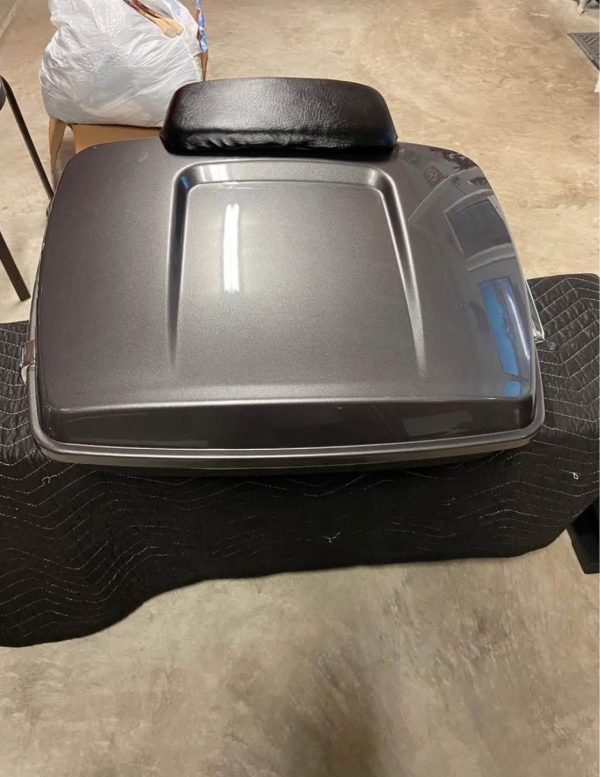 Tour Pack Arm Rests Chopped tour pack with back rest and leather lining with white ...