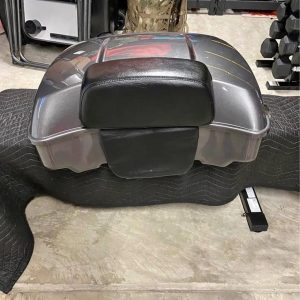 Chopped tour pack with back rest and leather lining with white stitching